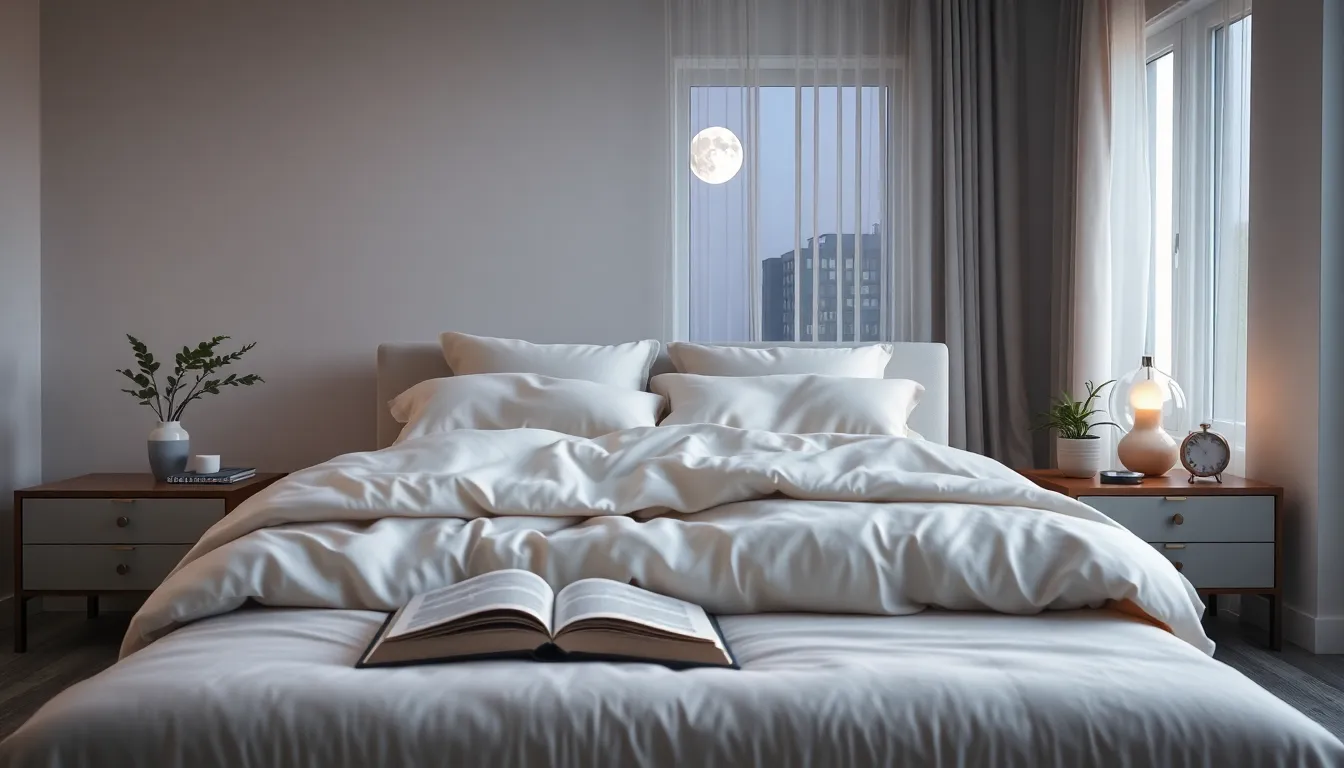 a serene bedroom scene emphasizing restful sleep.
